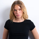 Topshop Premium-Rippstrick-Kurzarmshirt in Schwarz