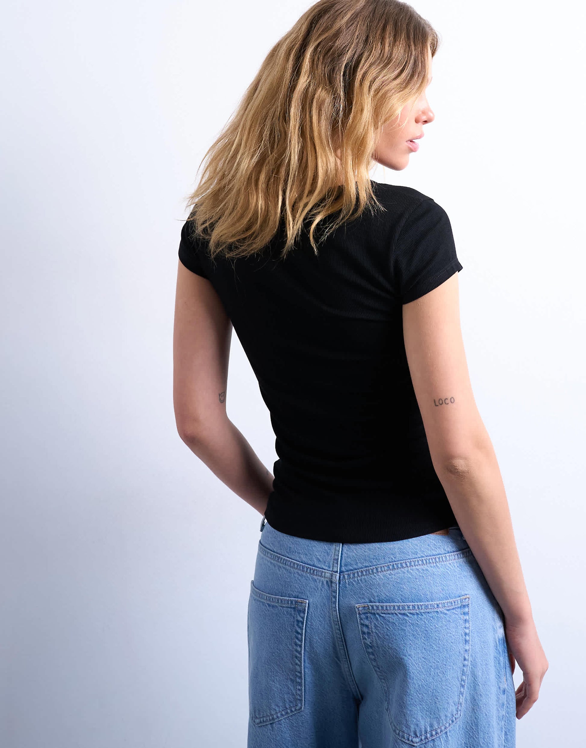 Topshop premium rib short sleeve tee in black