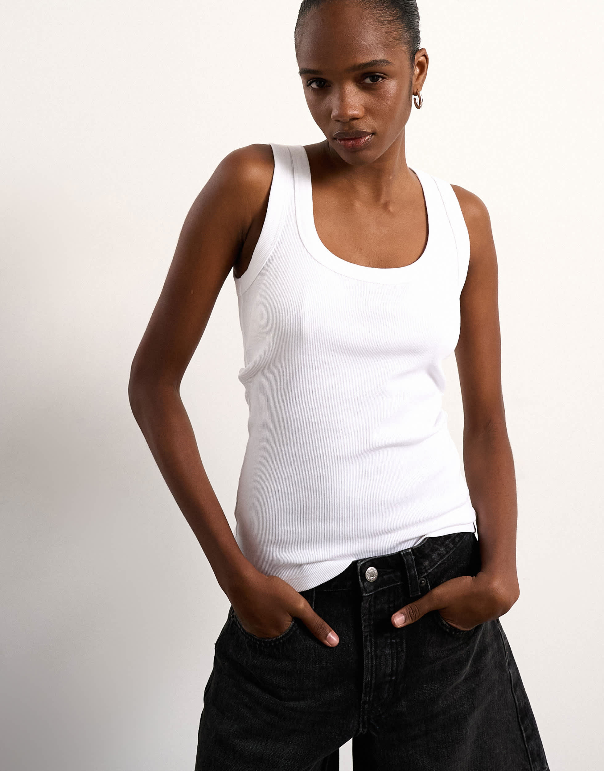 Topshop rib scoop neck vest in white