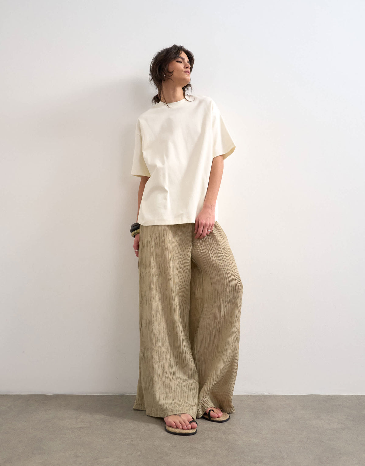 Topshop premium interlock oversized tee in ecru