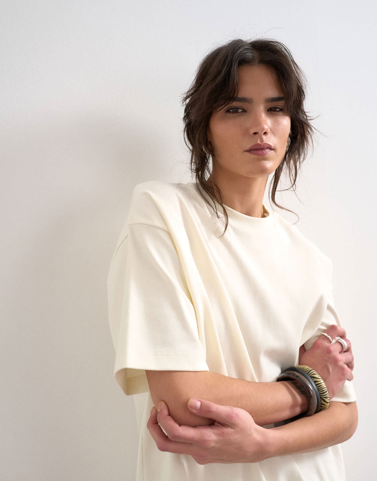 Topshop premium interlock oversized tee in ecru