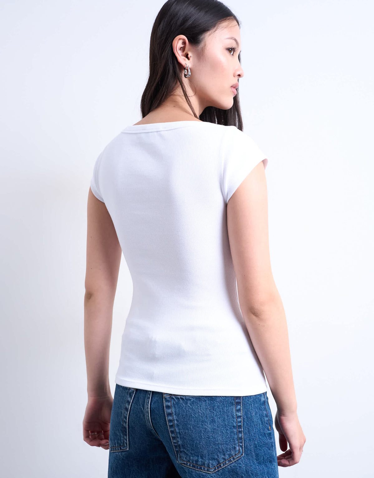 Topshop square neck rib cap sleeve tee in white