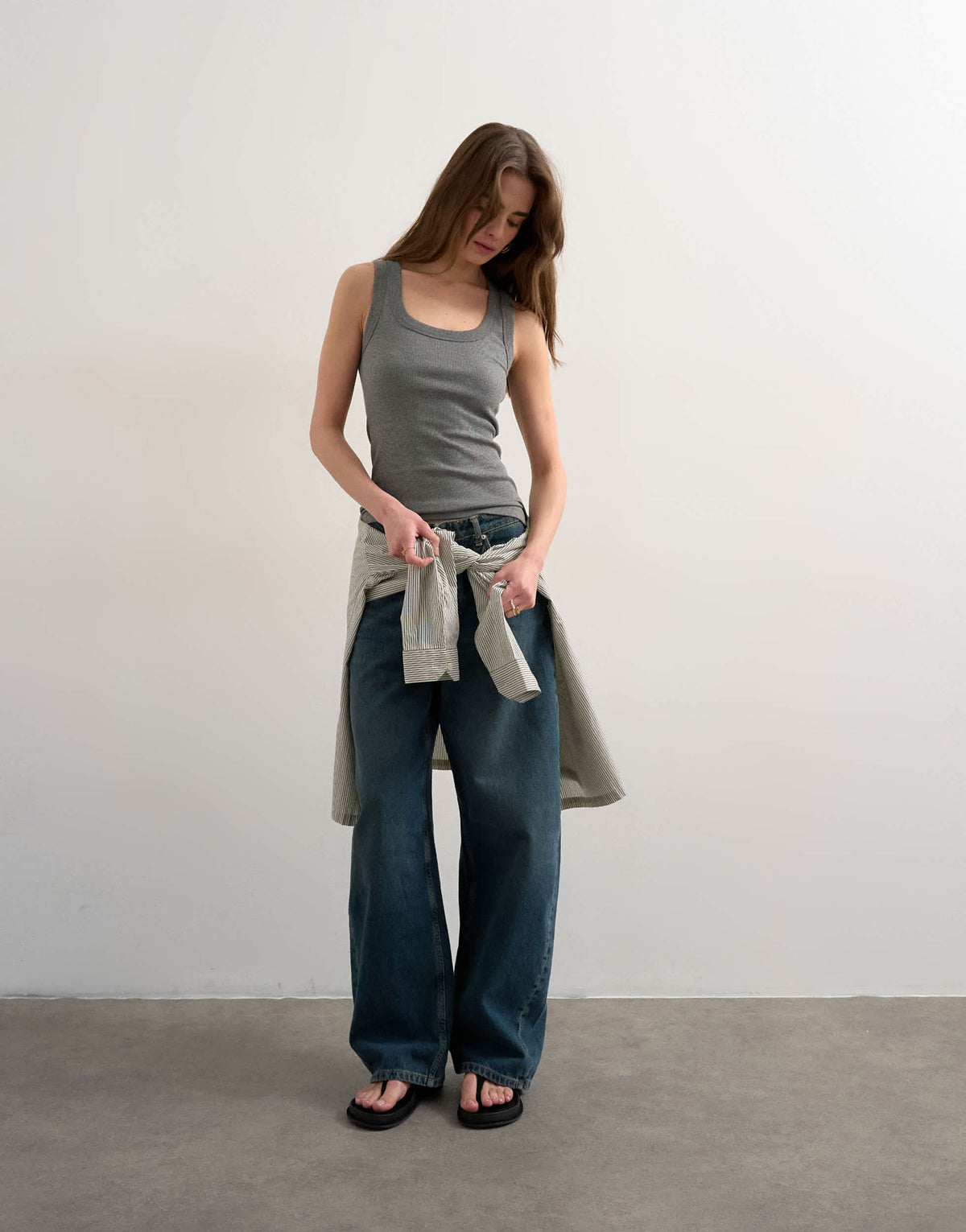 Topshop rib scoop neck vest in grey marl