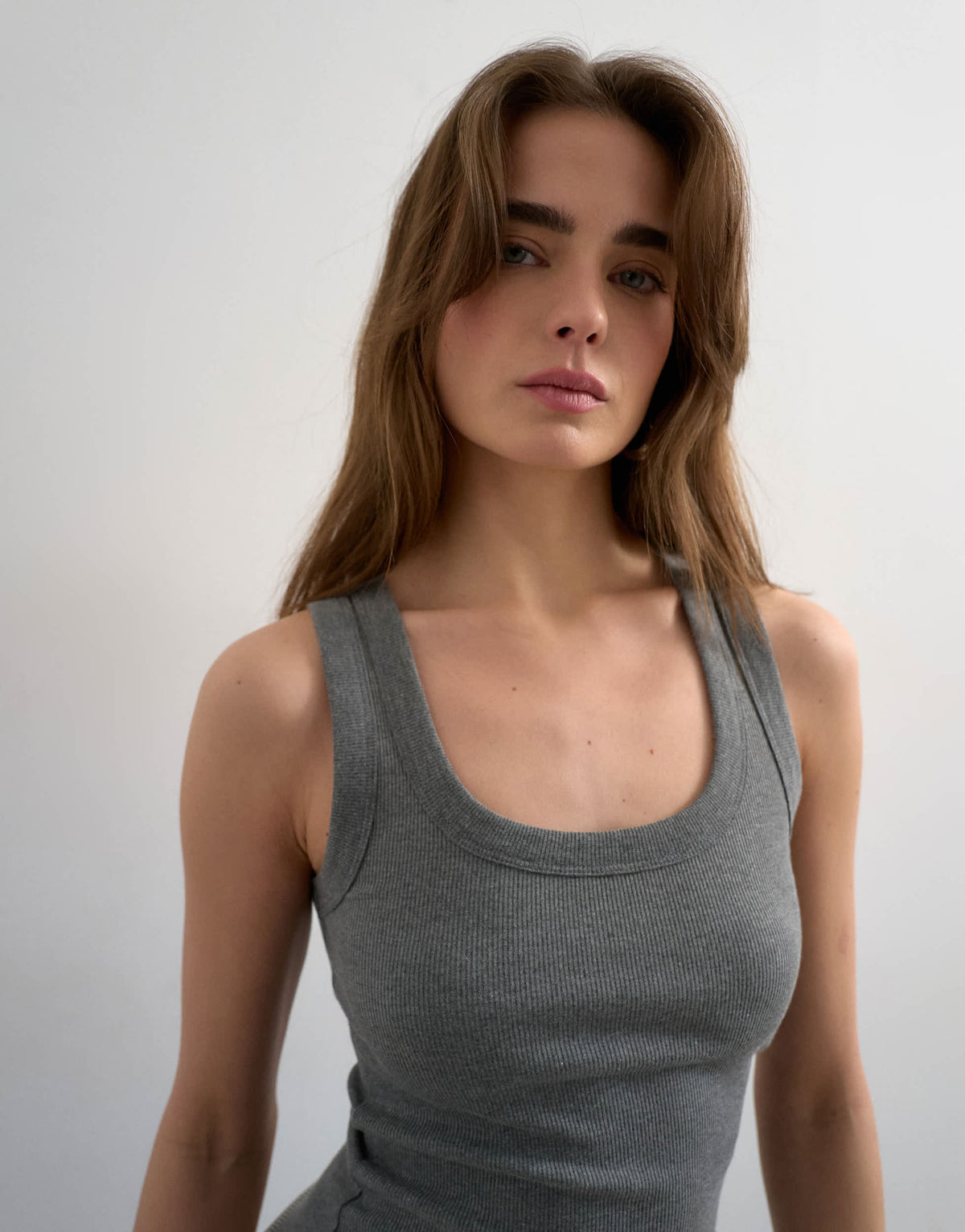Topshop rib scoop neck vest in grey marl