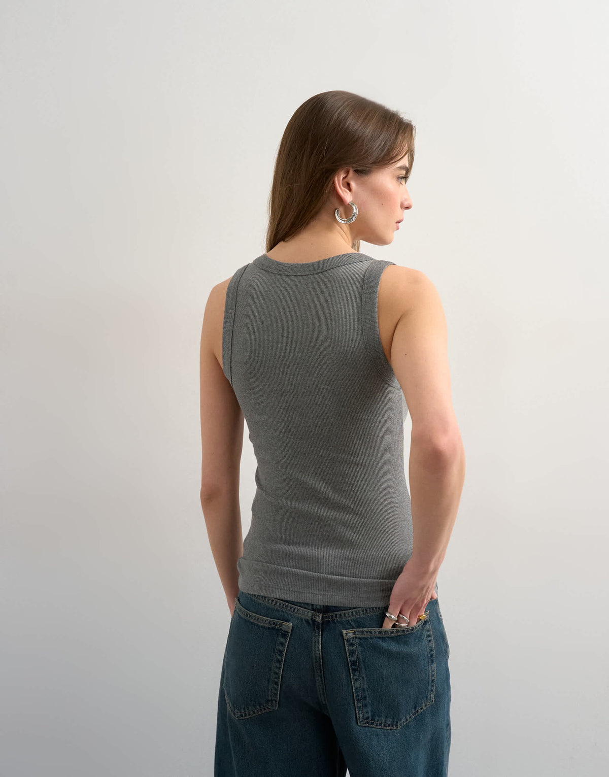 Topshop rib scoop neck vest in grey marl