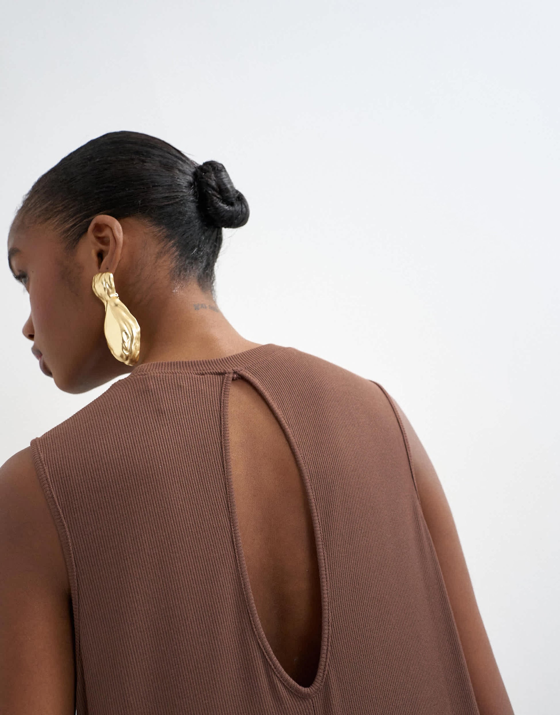 Topshop drop armhole rib maxi dress in chocolate brown