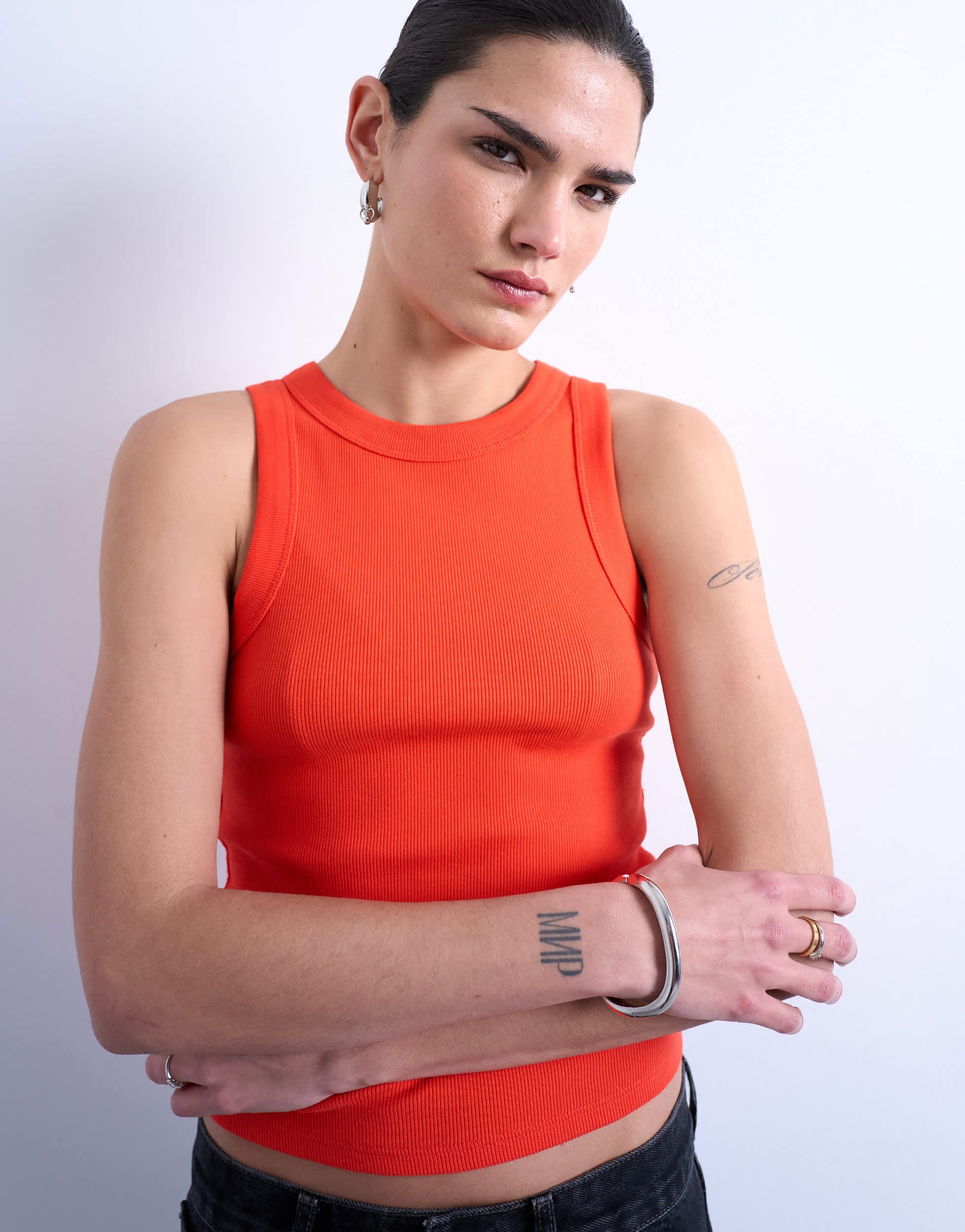 Topshop rib racer vest in orange