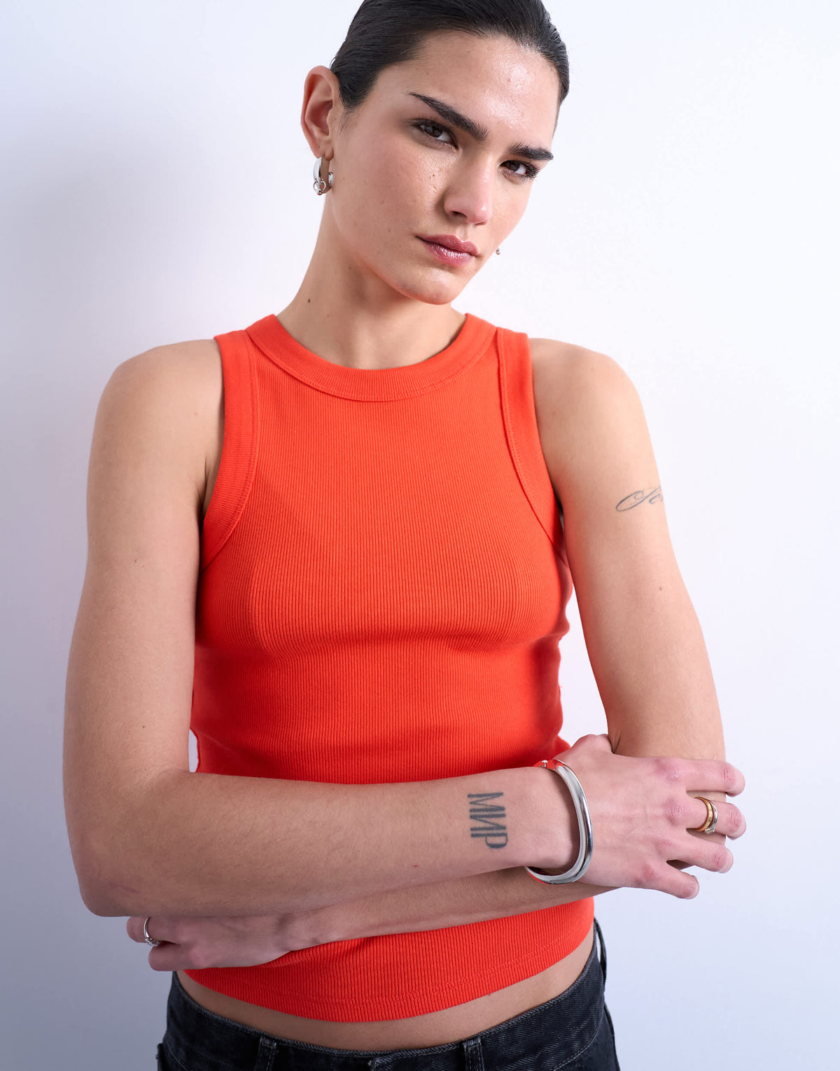 Topshop rib racer vest in orange