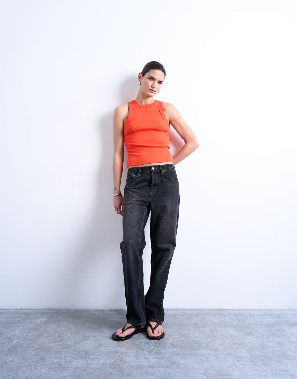 Topshop rib racer vest in orange
