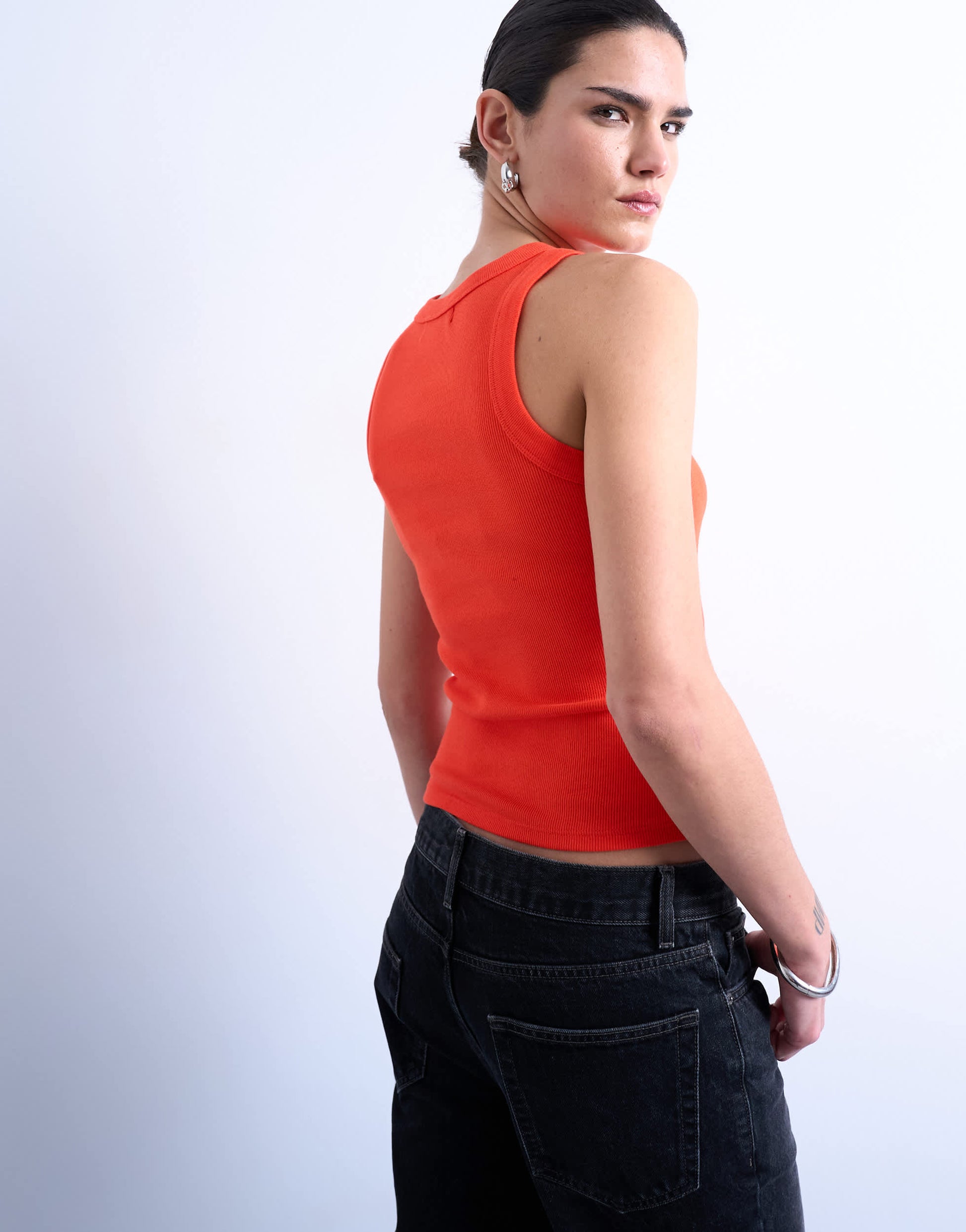 Topshop rib racer vest in orange