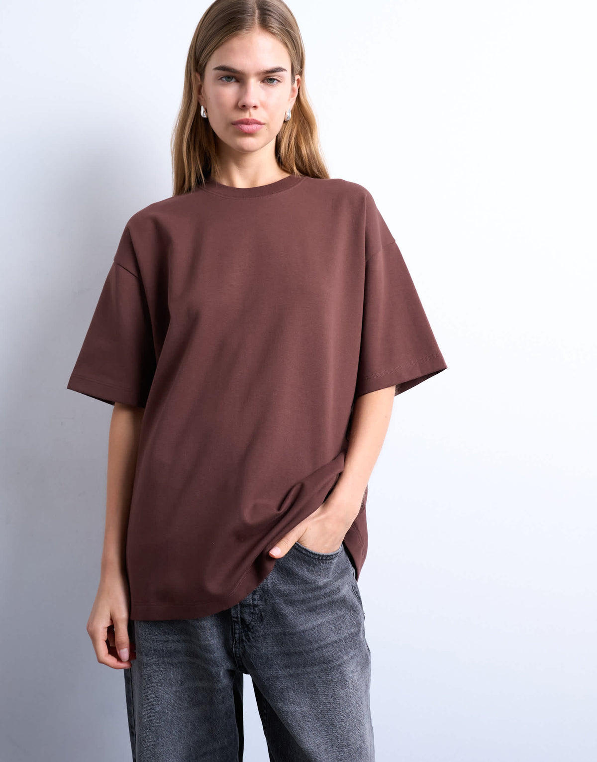 Topshop premium clean oversized tee in chocolate brown