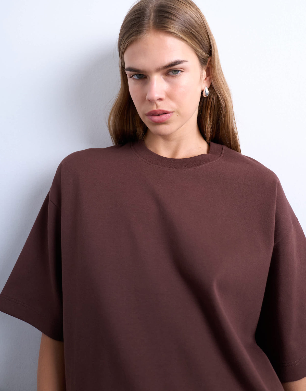 Topshop premium clean oversized tee in chocolate brown