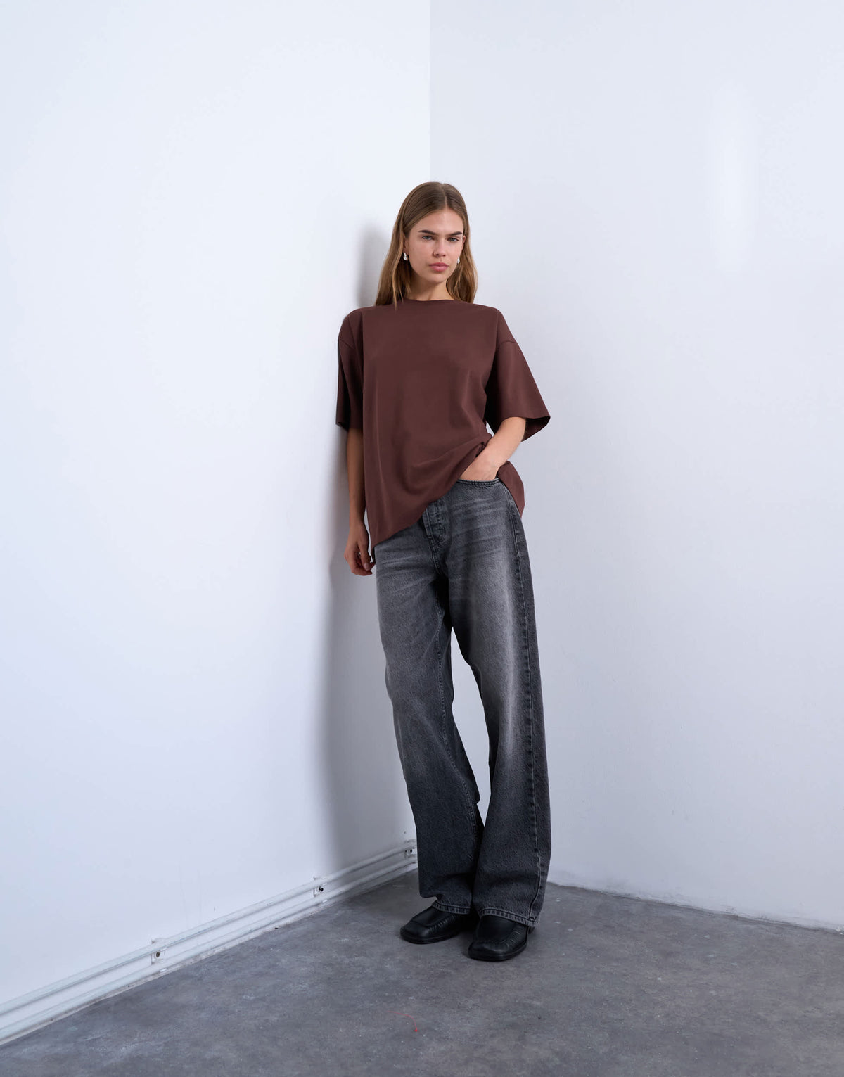 Topshop premium clean oversized tee in chocolate brown