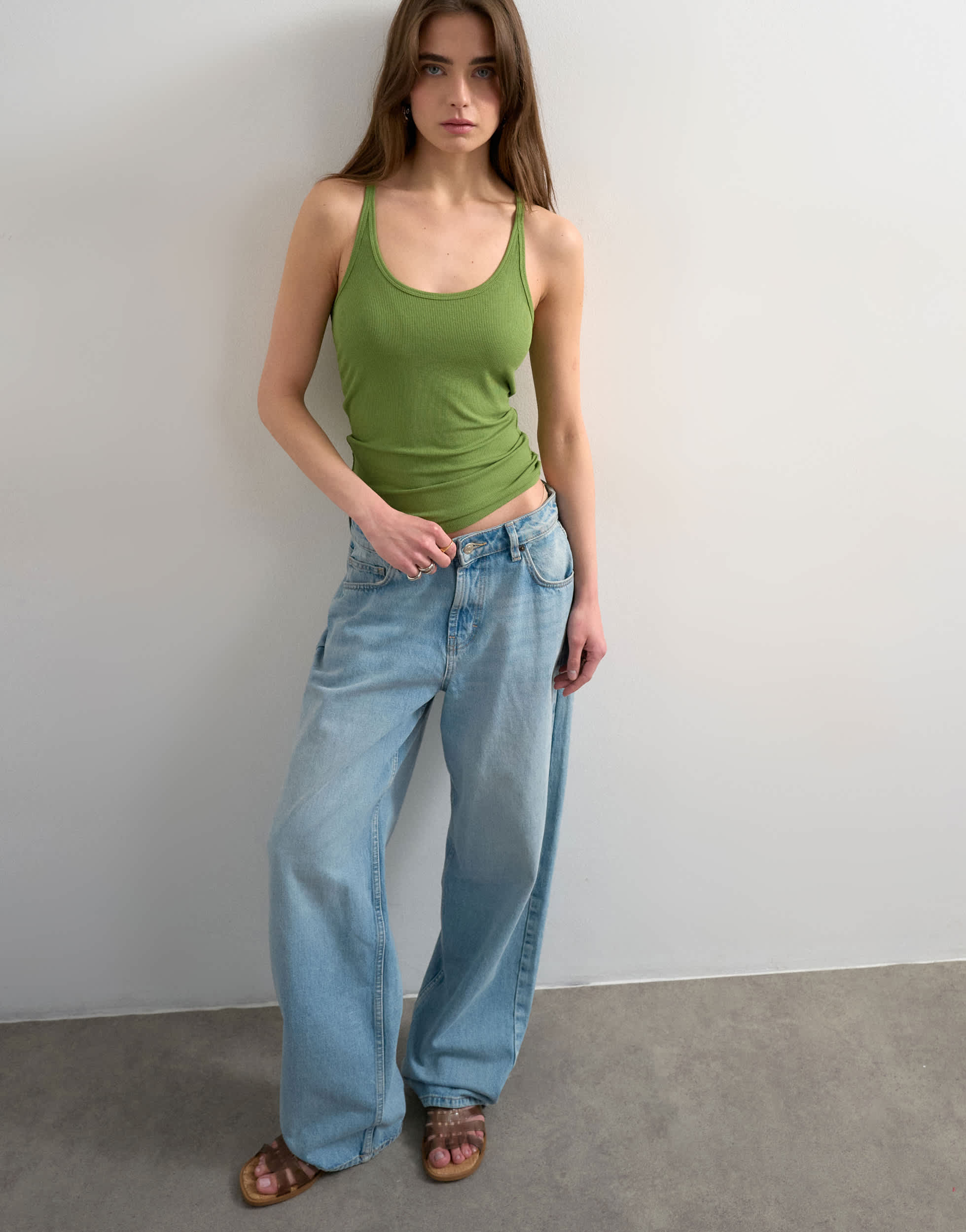 Topshop premium spaghetti strap scoop racer vest in green