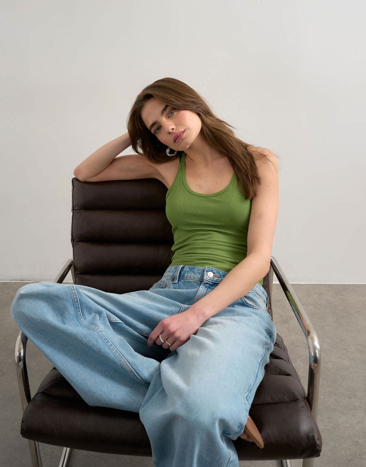 Topshop premium spaghetti strap scoop racer vest in green