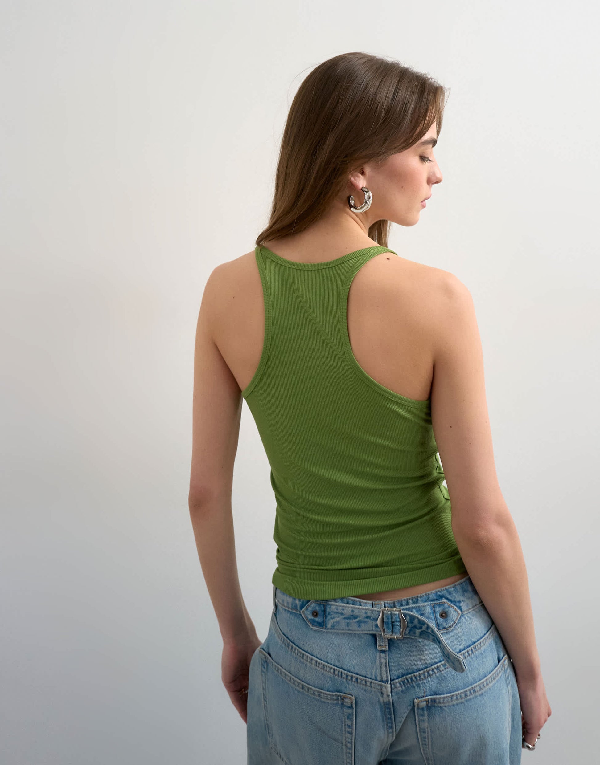 Topshop premium spaghetti strap scoop racer vest in green