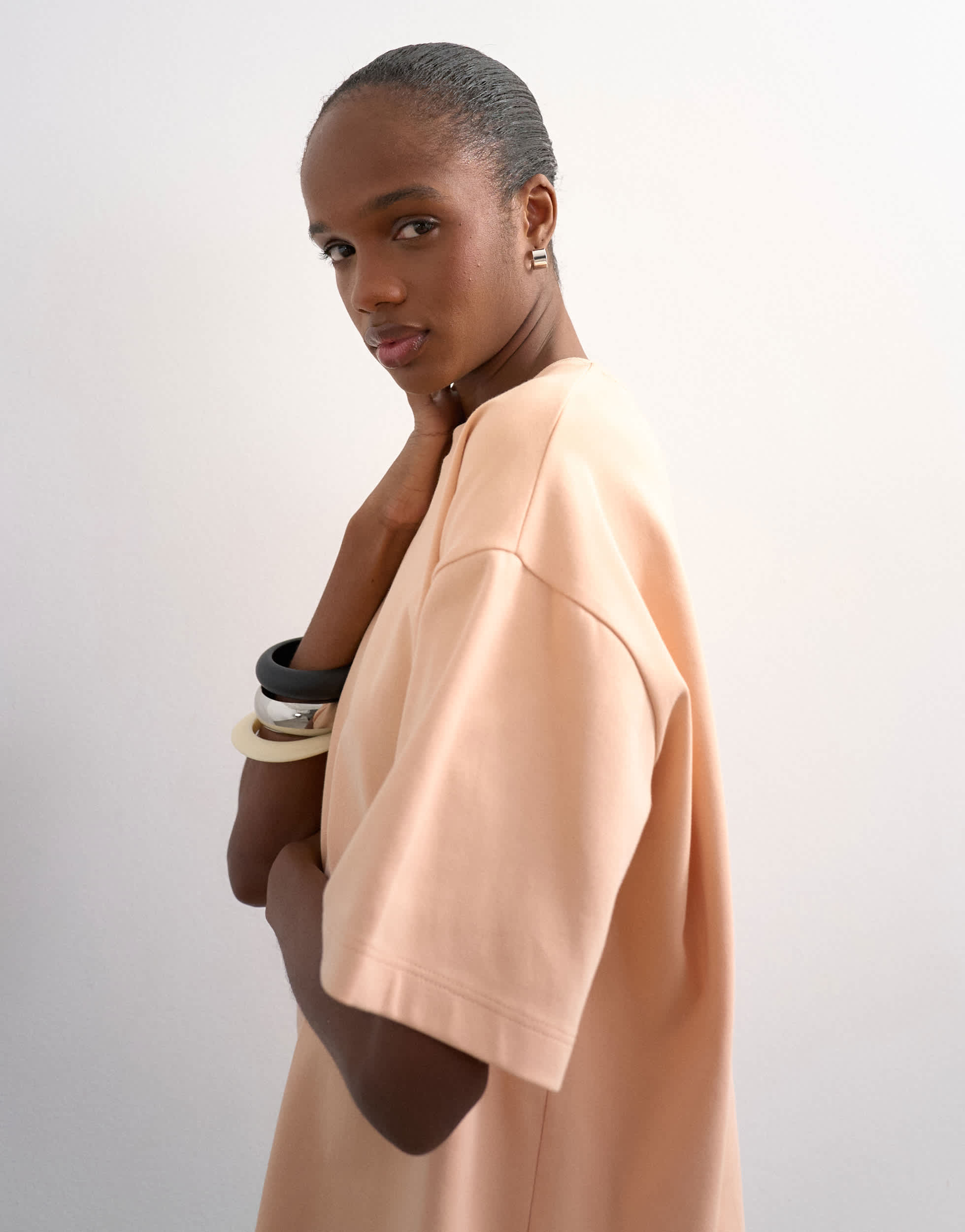 Topshop premium interlock oversized tee in peach