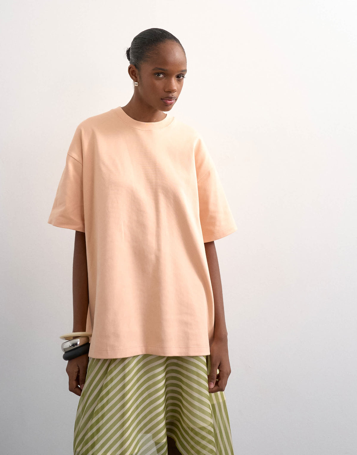 Topshop premium interlock oversized tee in peach