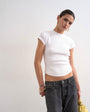 Topshop rib fitted curve hem tee in white