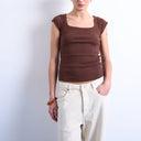 Topshop square neck rib cap sleeve tee in brown