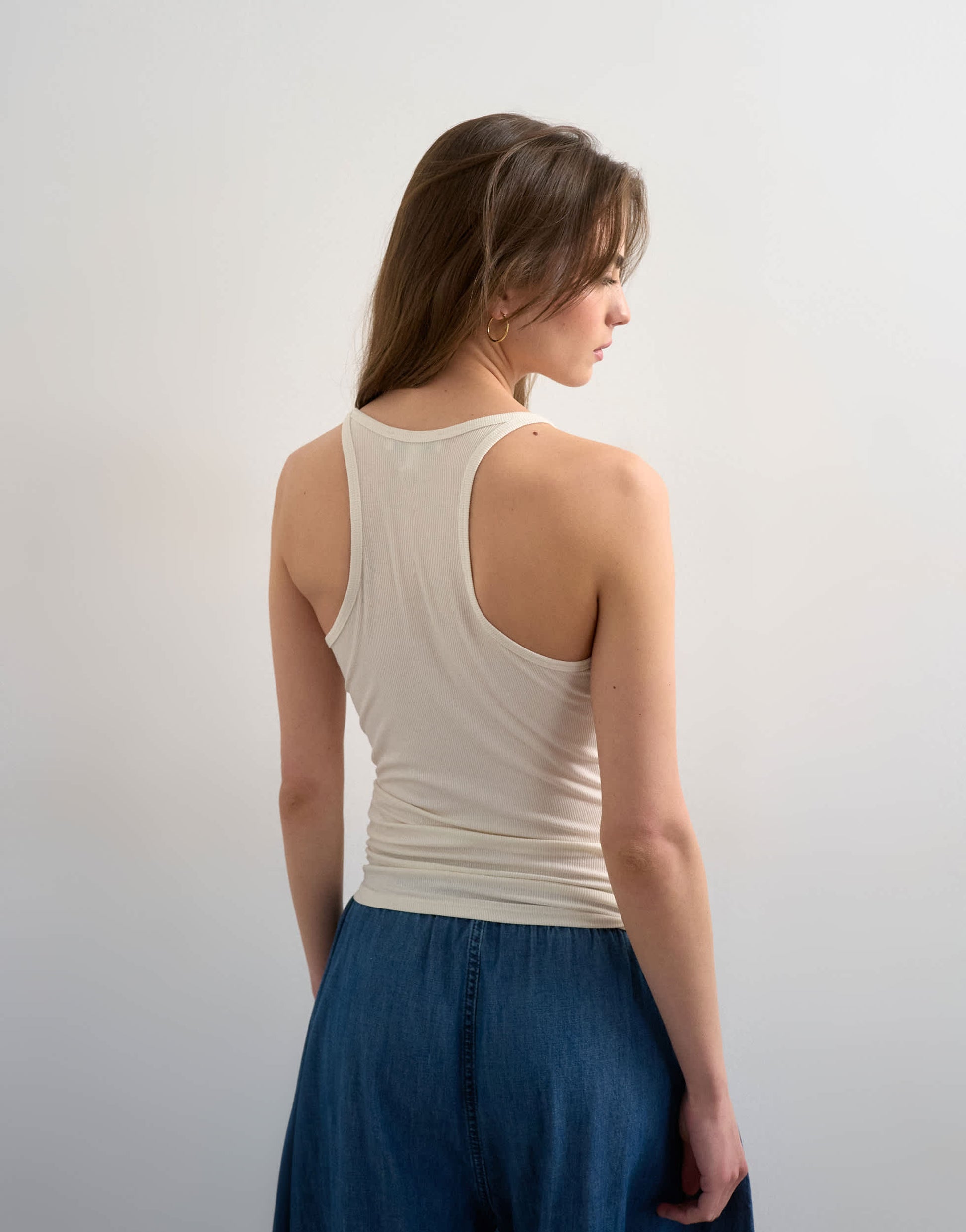 Topshop premium semi sheer spaghetti strap scoop racer vest in ecru
