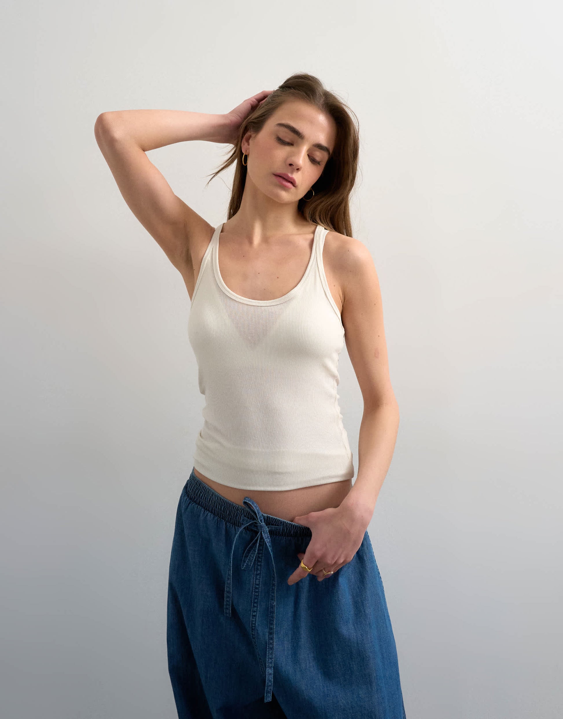 Topshop premium semi sheer spaghetti strap scoop racer vest in ecru