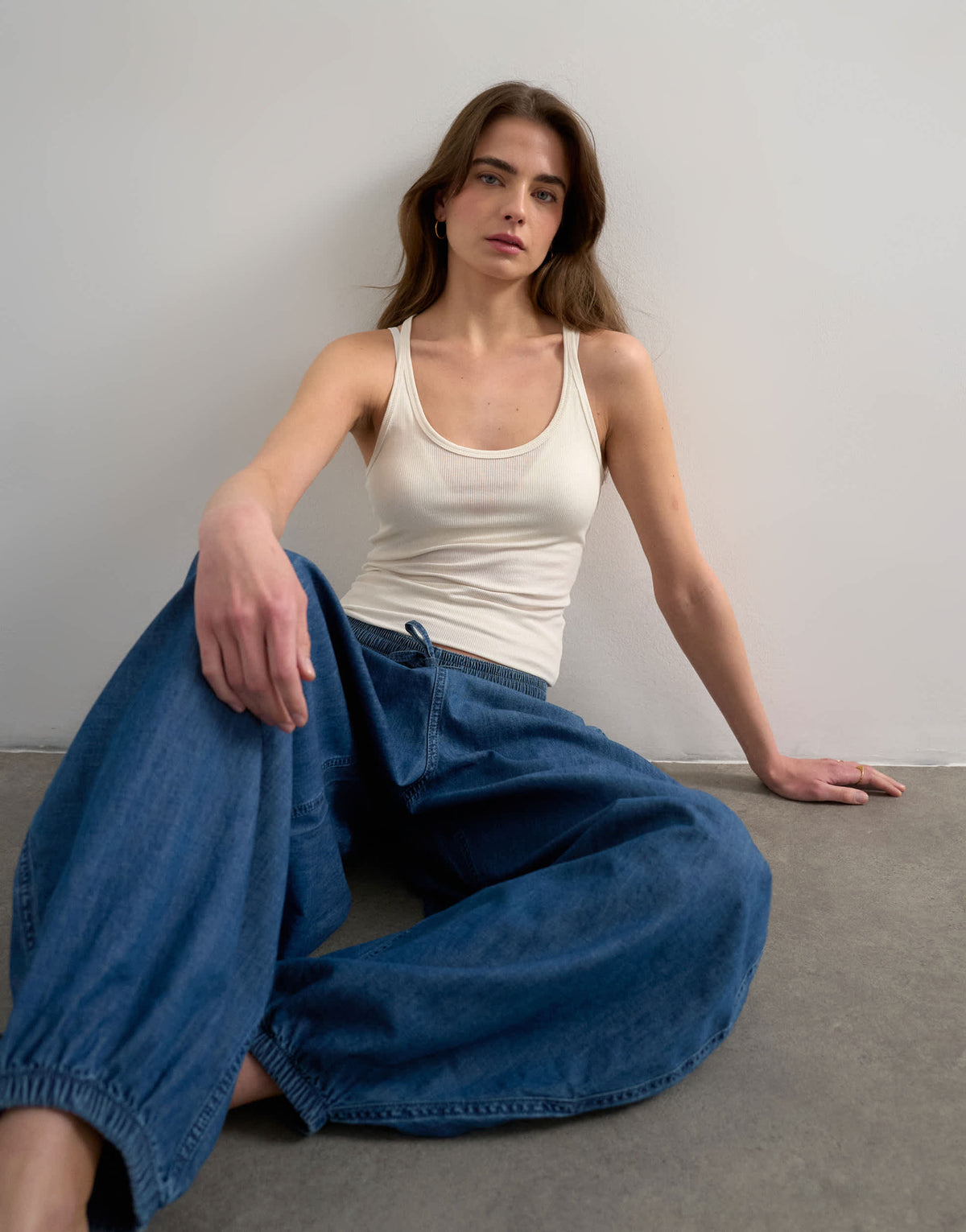 Topshop premium semi sheer spaghetti strap scoop racer vest in ecru