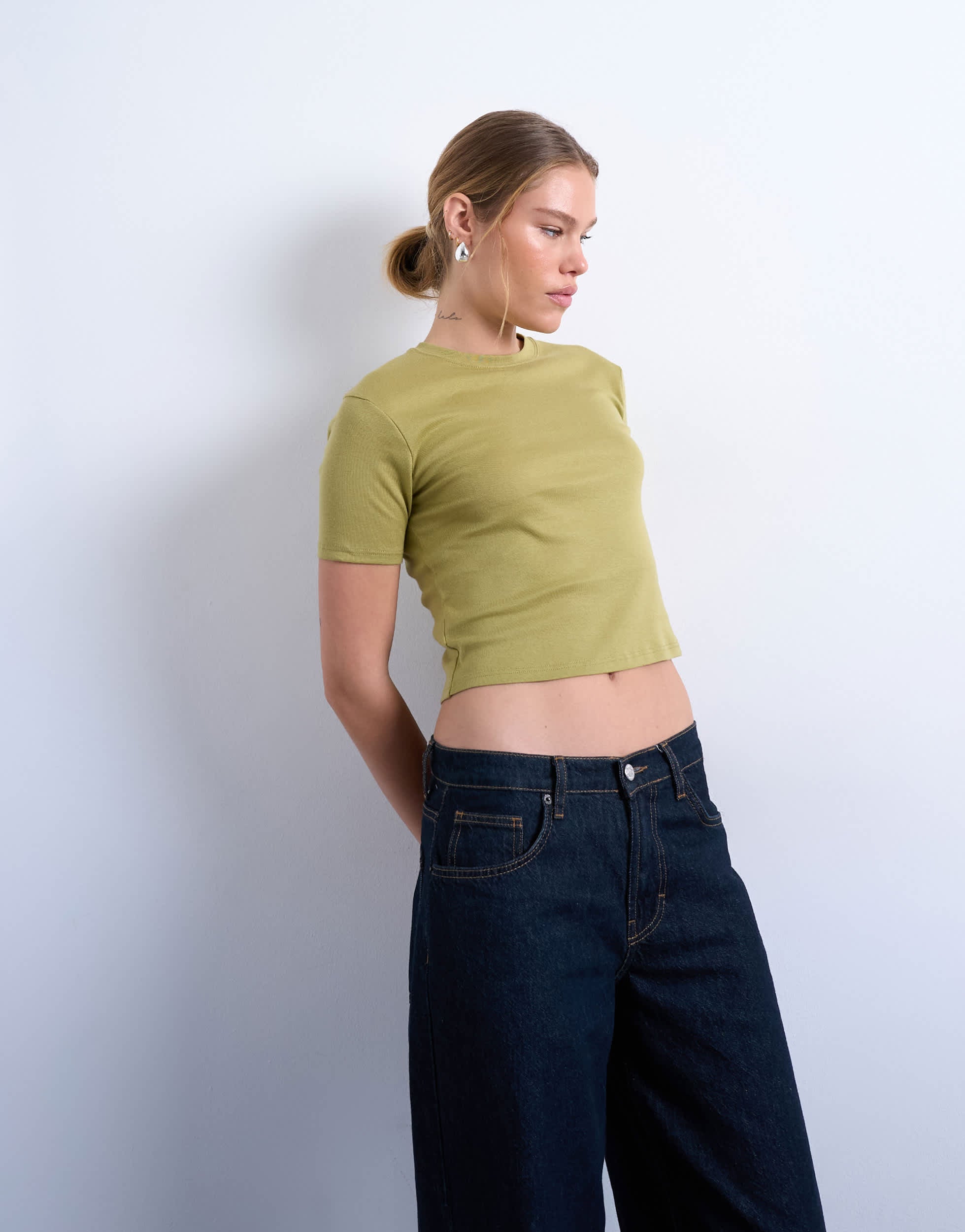 Topshop shrunken everyday tee in khaki