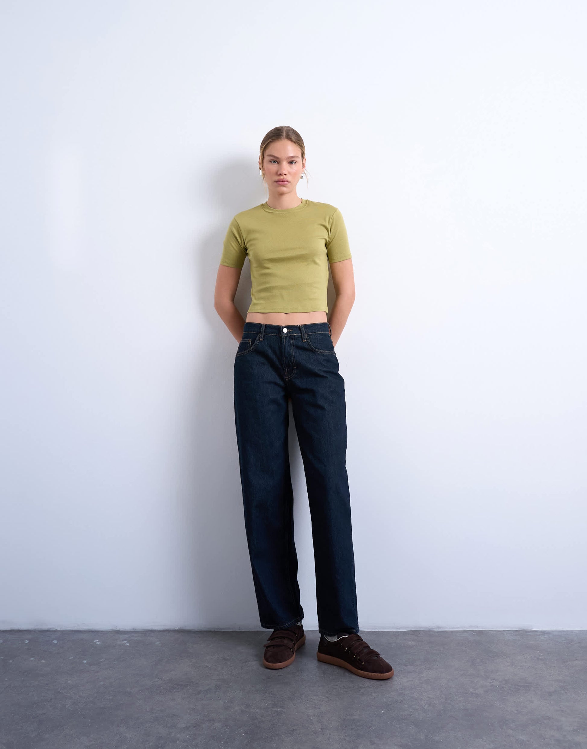 Topshop shrunken everyday tee in khaki