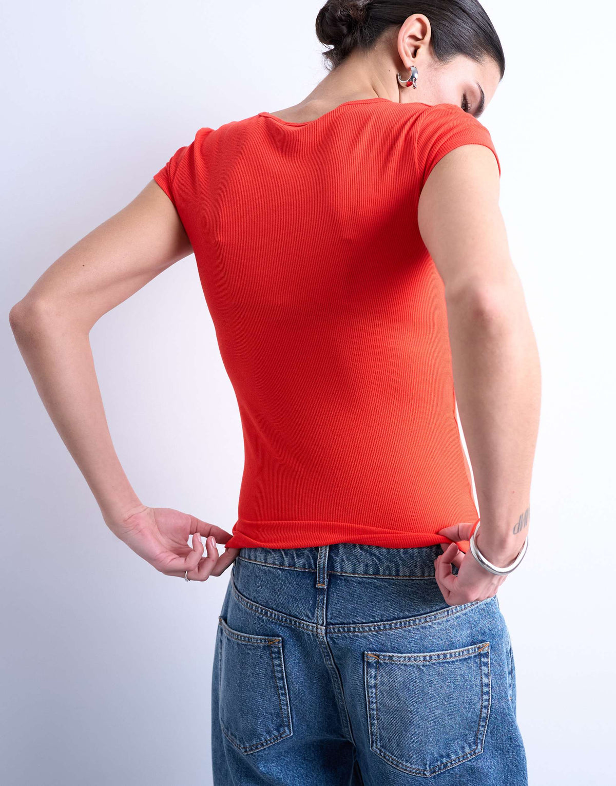 Topshop premium rib short sleeve tee in red