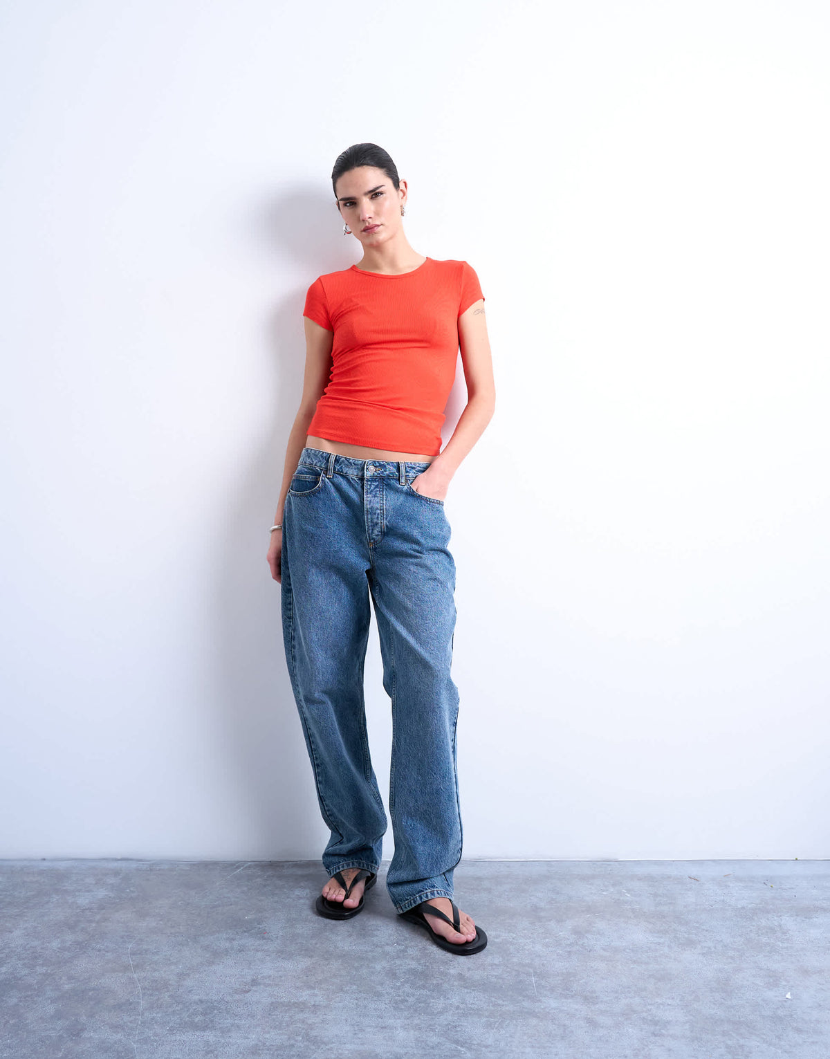 Topshop premium rib short sleeve tee in red