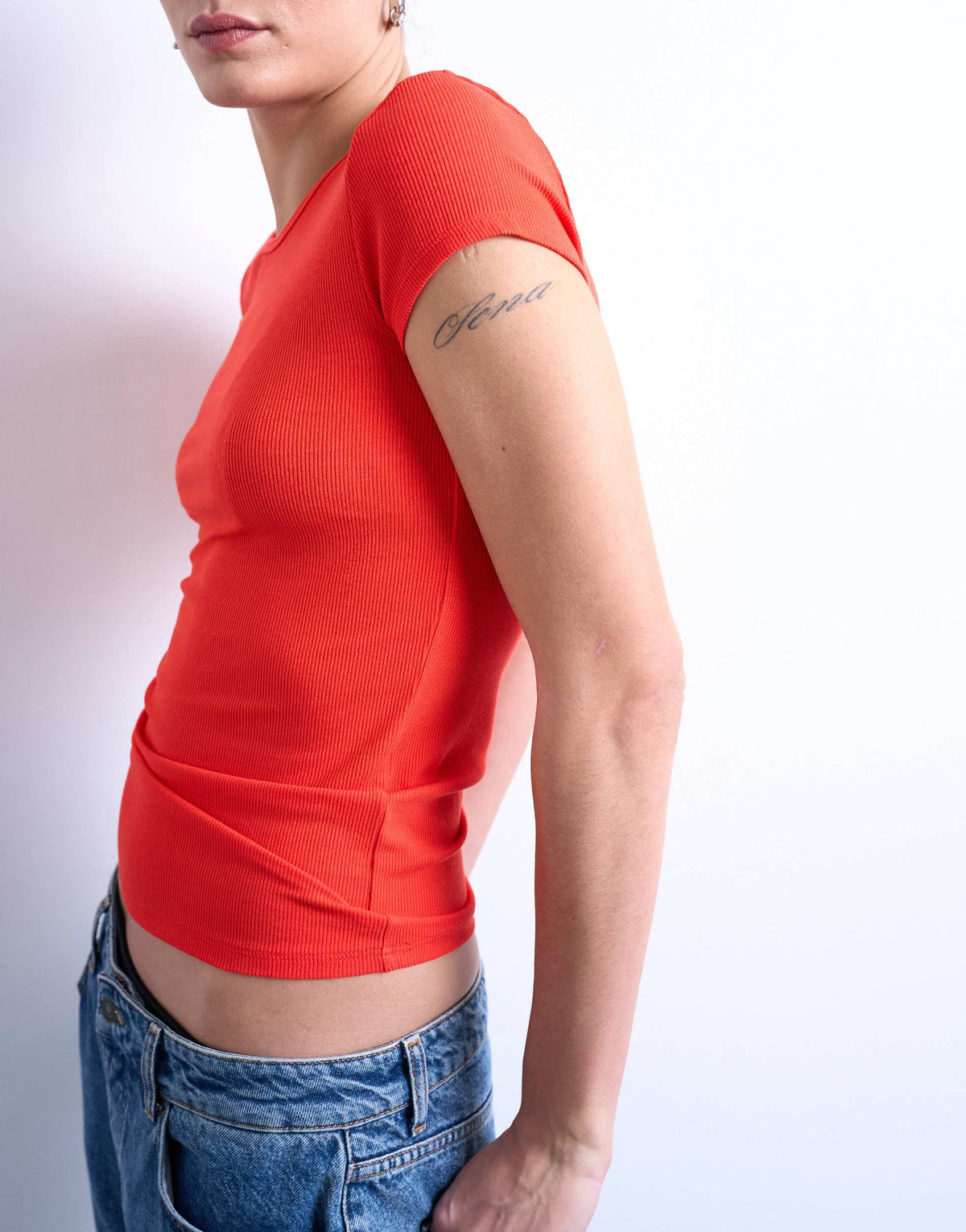 Topshop premium rib short sleeve tee in red