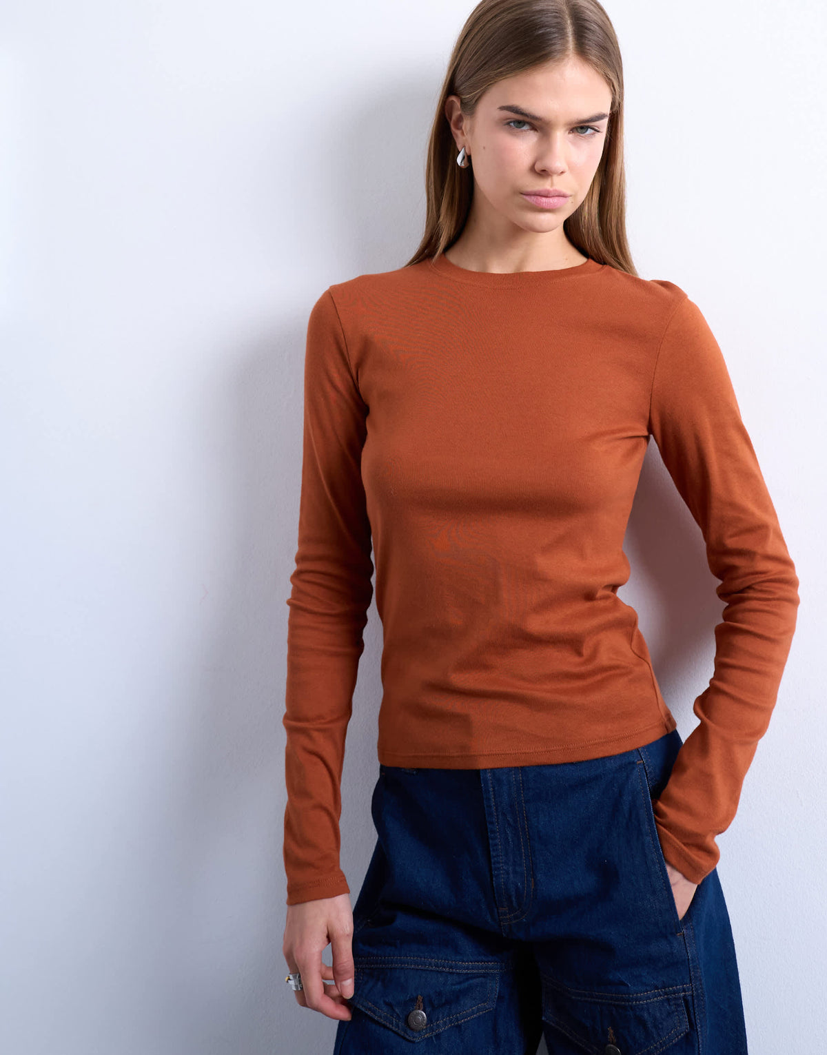 Topshop long sleeve everyday tee in rust