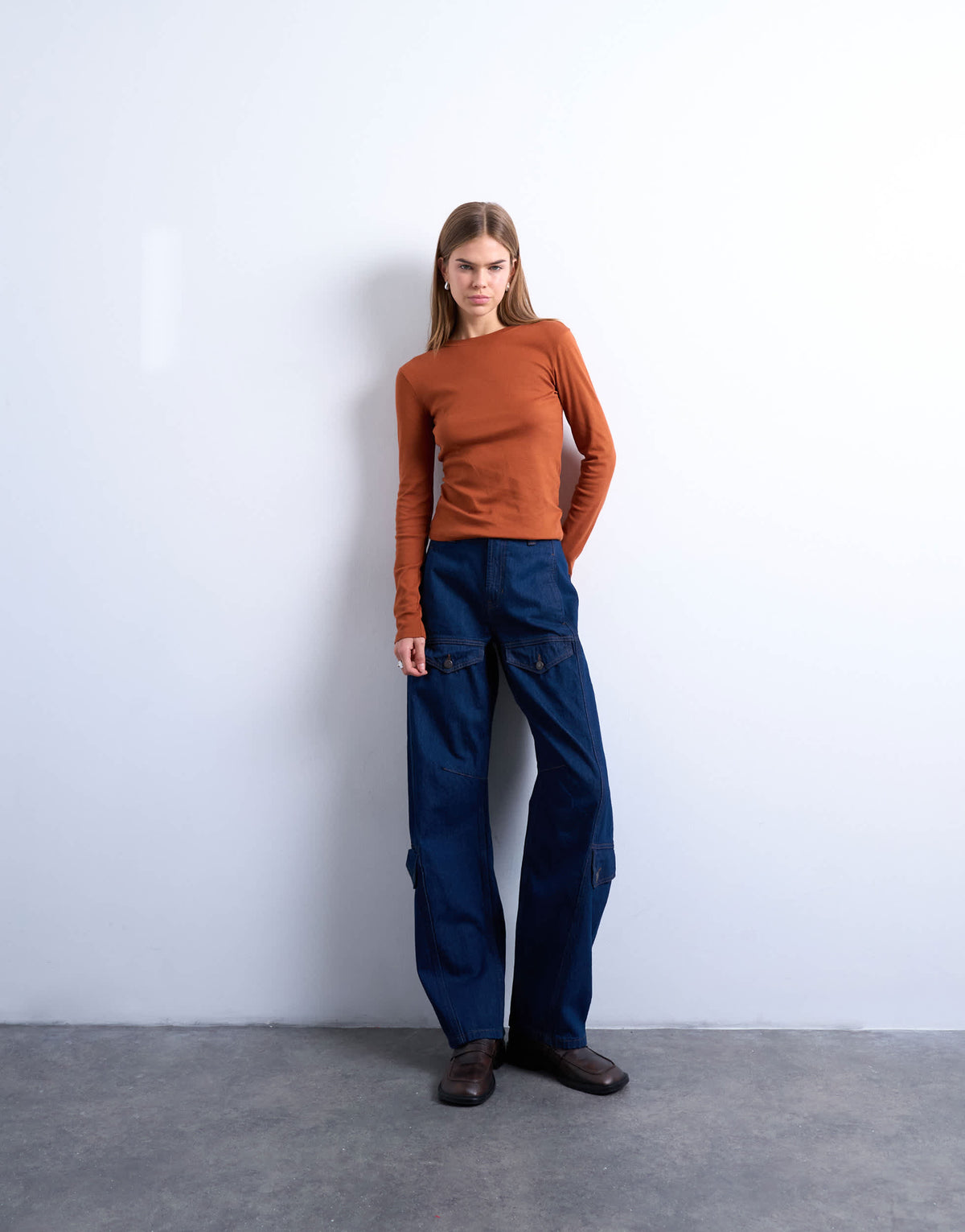 Topshop long sleeve everyday tee in rust