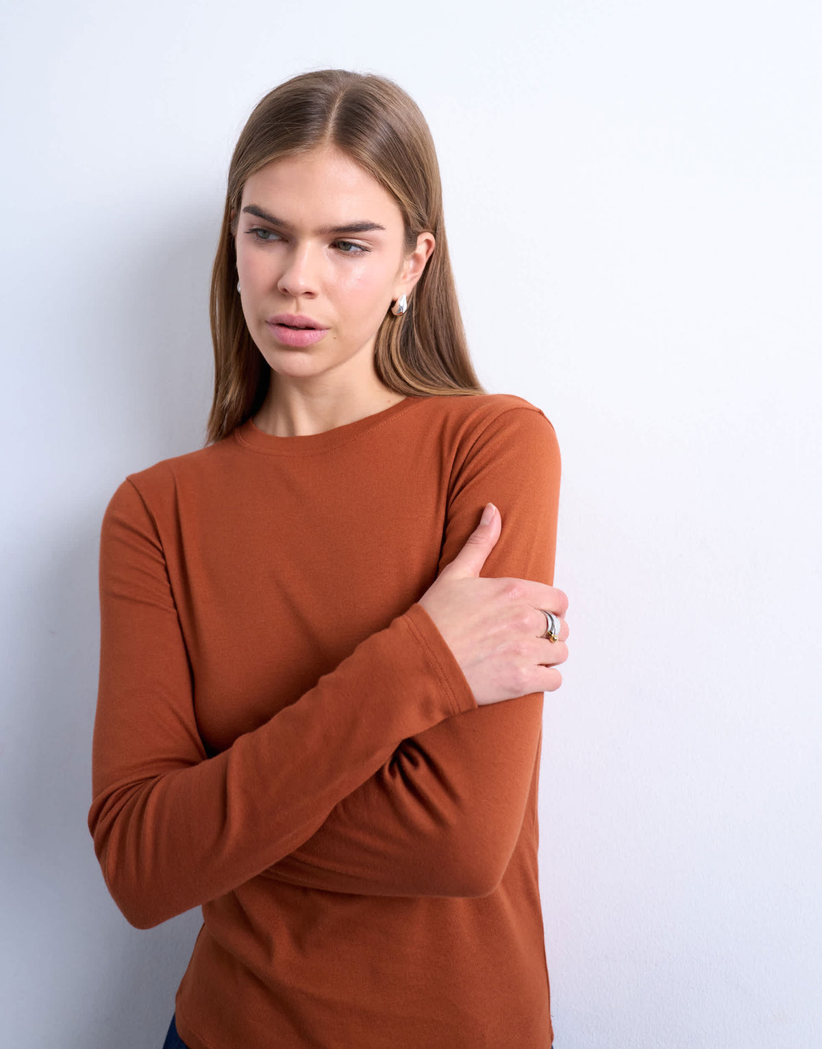 Topshop long sleeve everyday tee in rust
