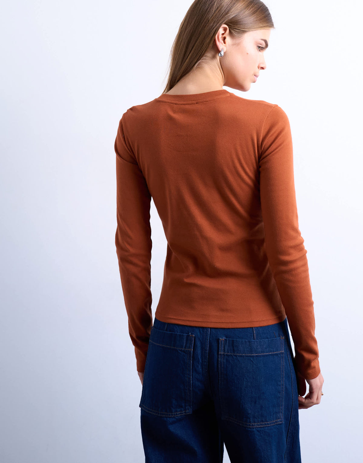 Topshop long sleeve everyday tee in rust