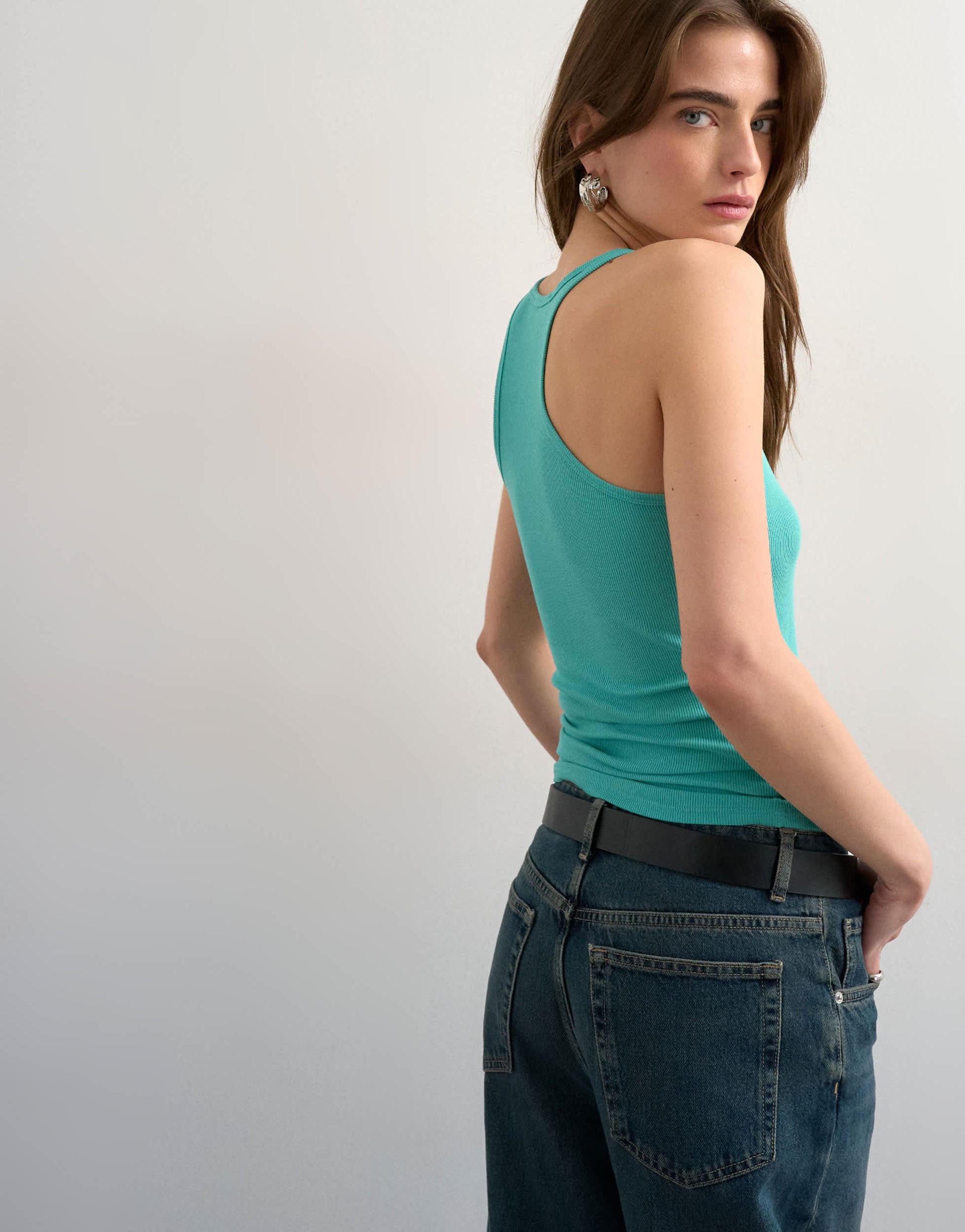 Topshop premium spaghetti strap scoop racer vest in blue