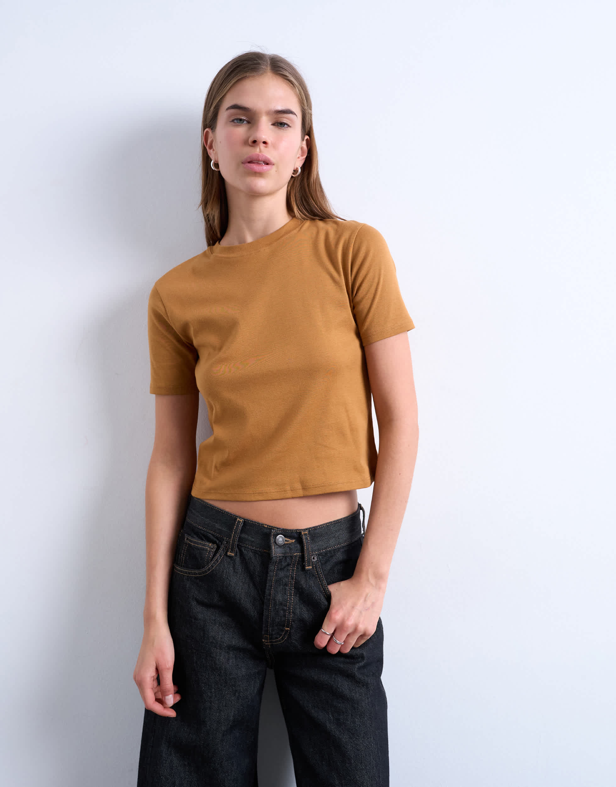 Topshop shrunken everyday tee in coffee