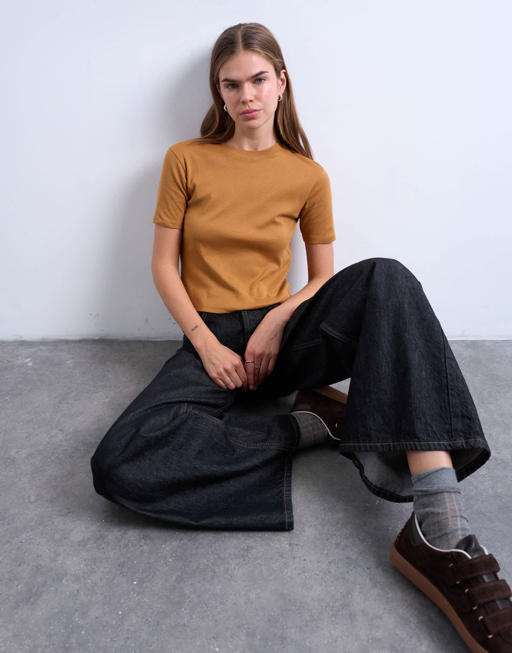 Topshop shrunken everyday tee in coffee