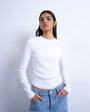 Topshop rib long sleeve curved hem top in white