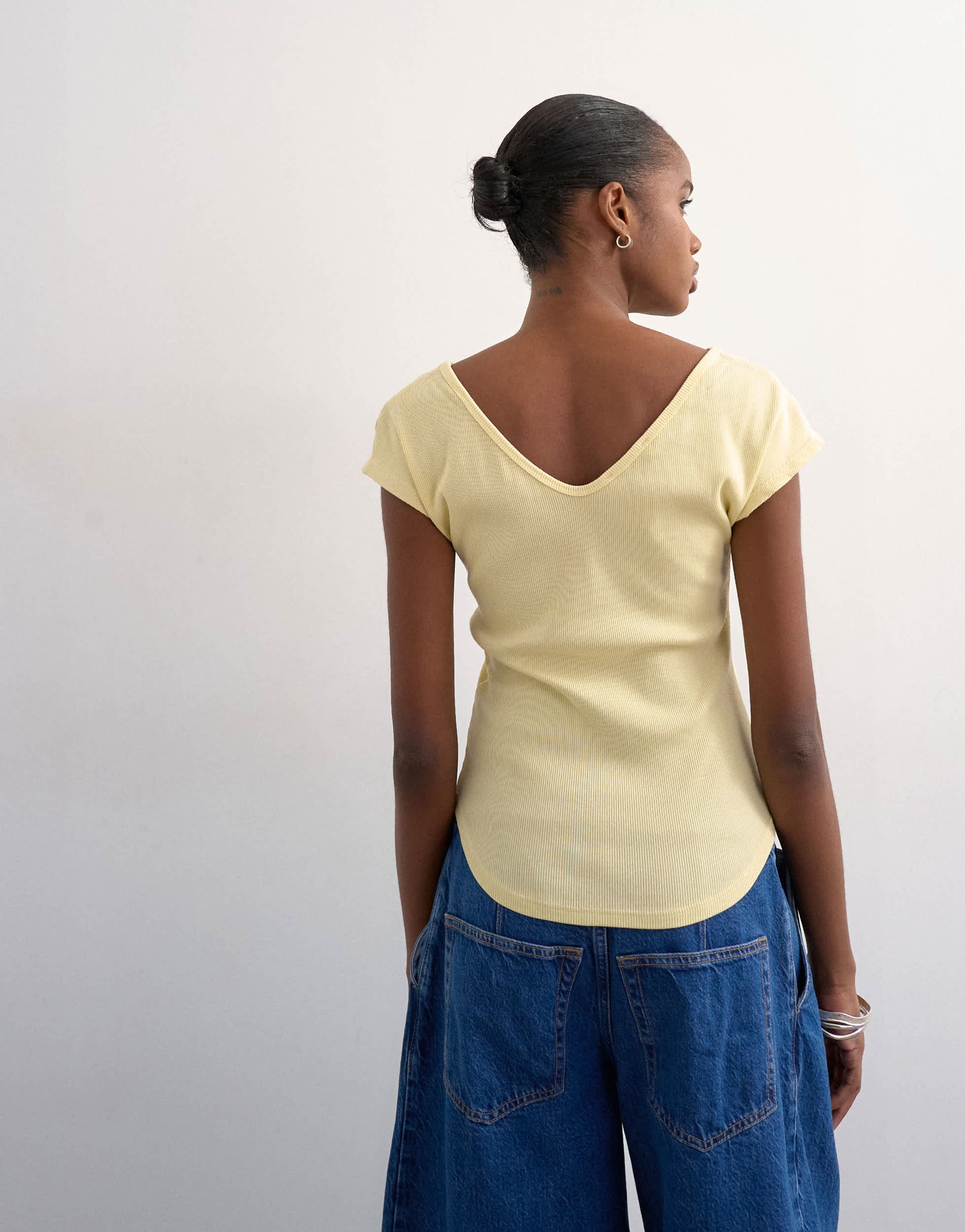 Topshop rib v-neck cap sleeve tank in buttermilk