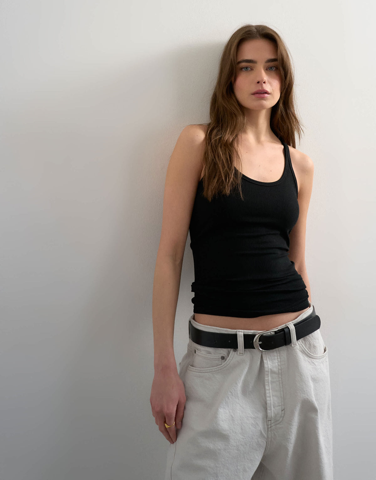 Topshop premium spaghetti strap scoop racer vest in black