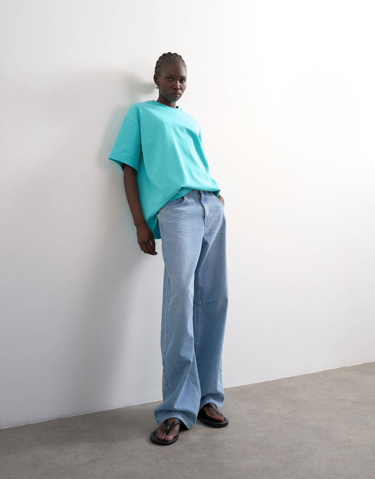 Topshop premium interlock oversized tee in light blue