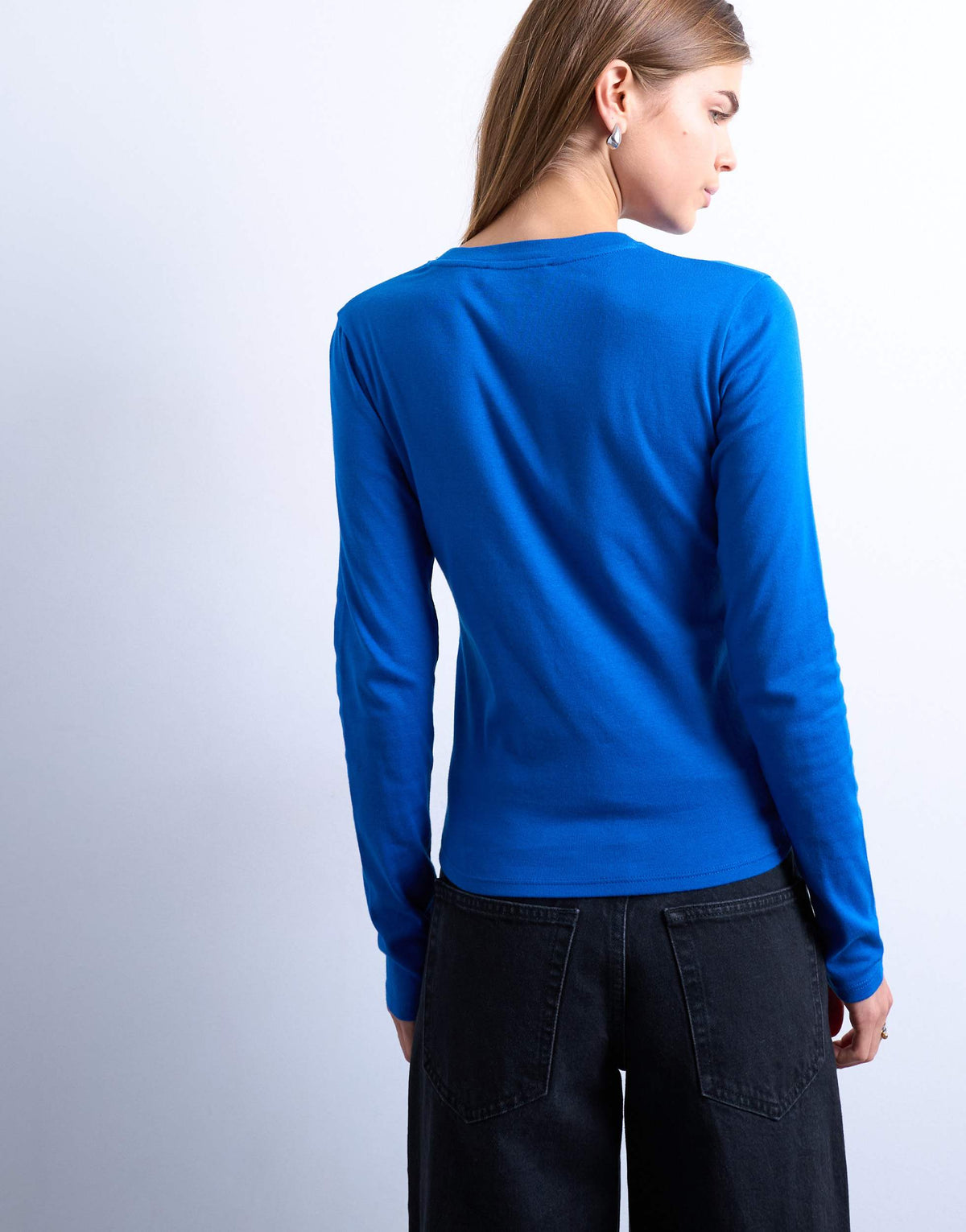 Topshop long sleeve everyday tee in cobalt blue
