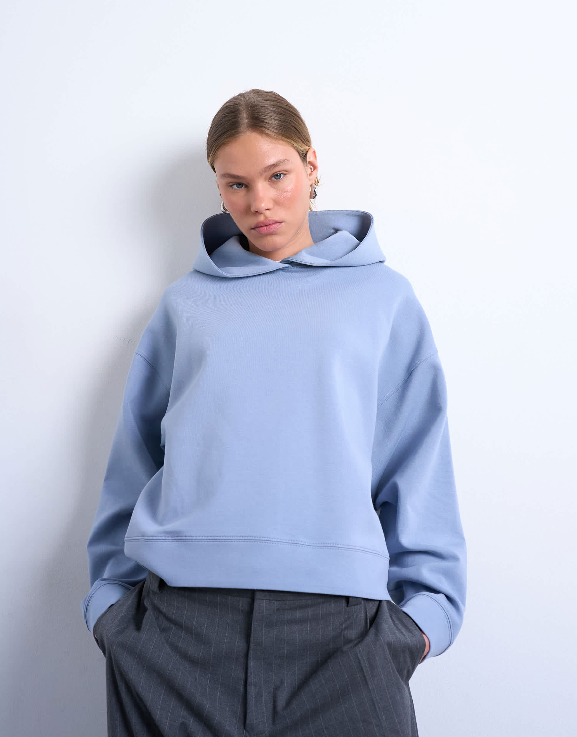 Topshop premium scuba oversized jean grazer hoodie in blue