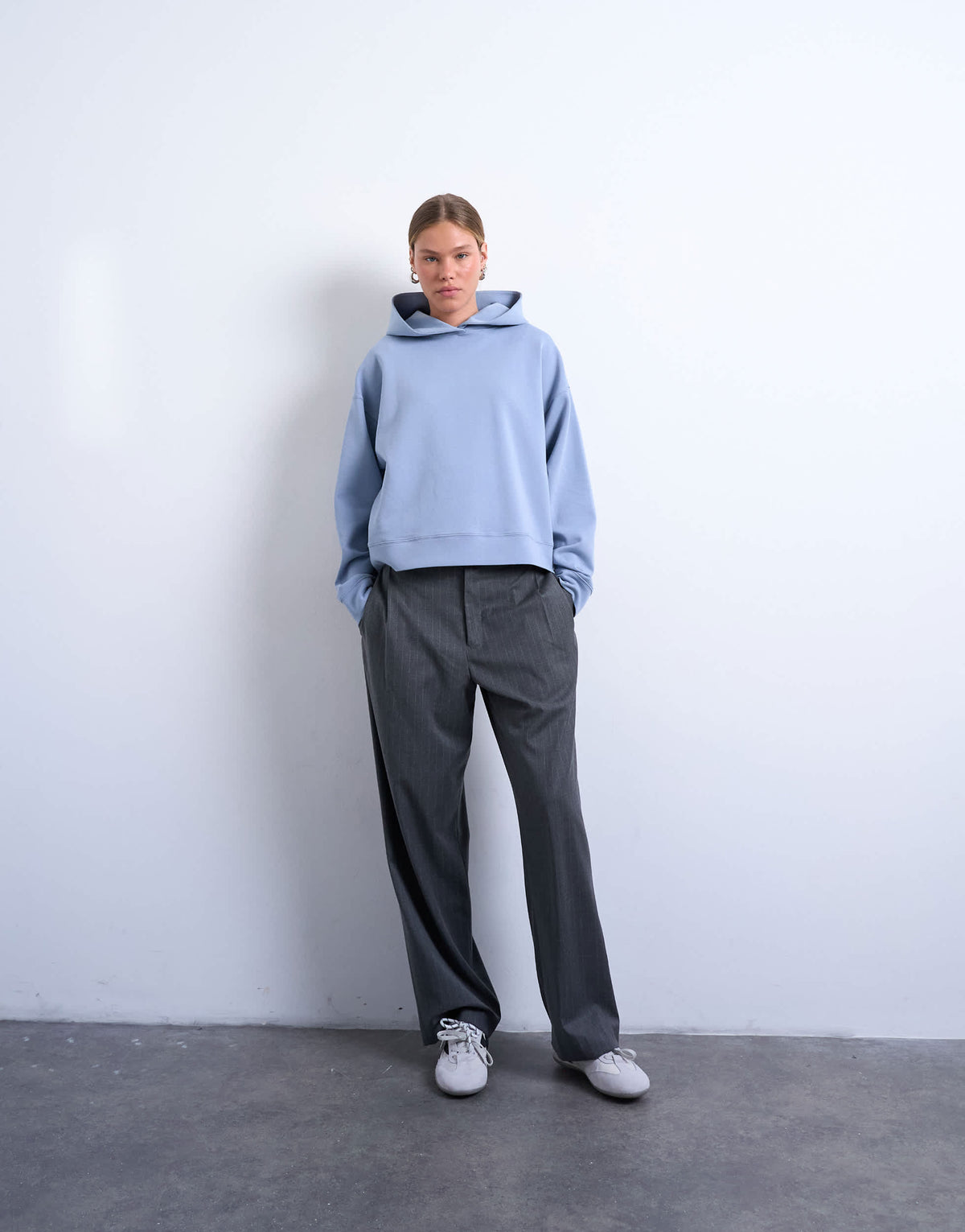 Topshop premium scuba oversized jean grazer hoodie in blue