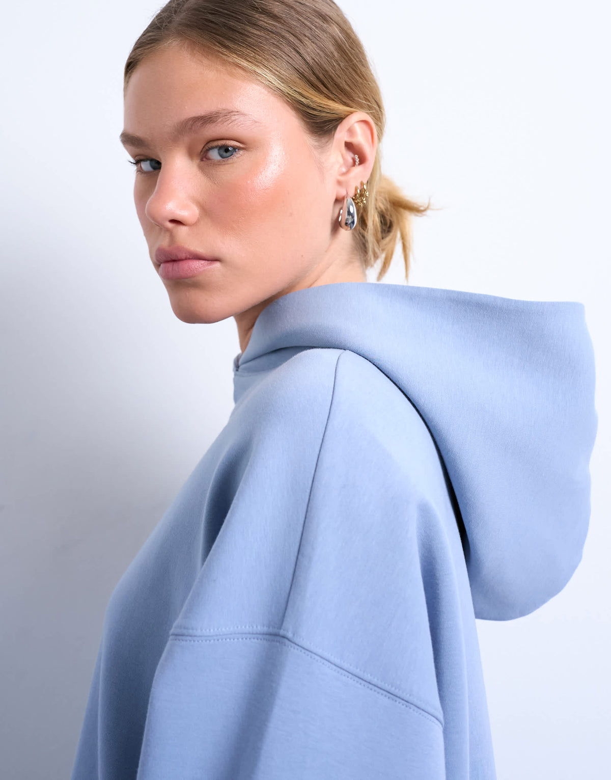 Topshop premium scuba oversized jean grazer hoodie in blue