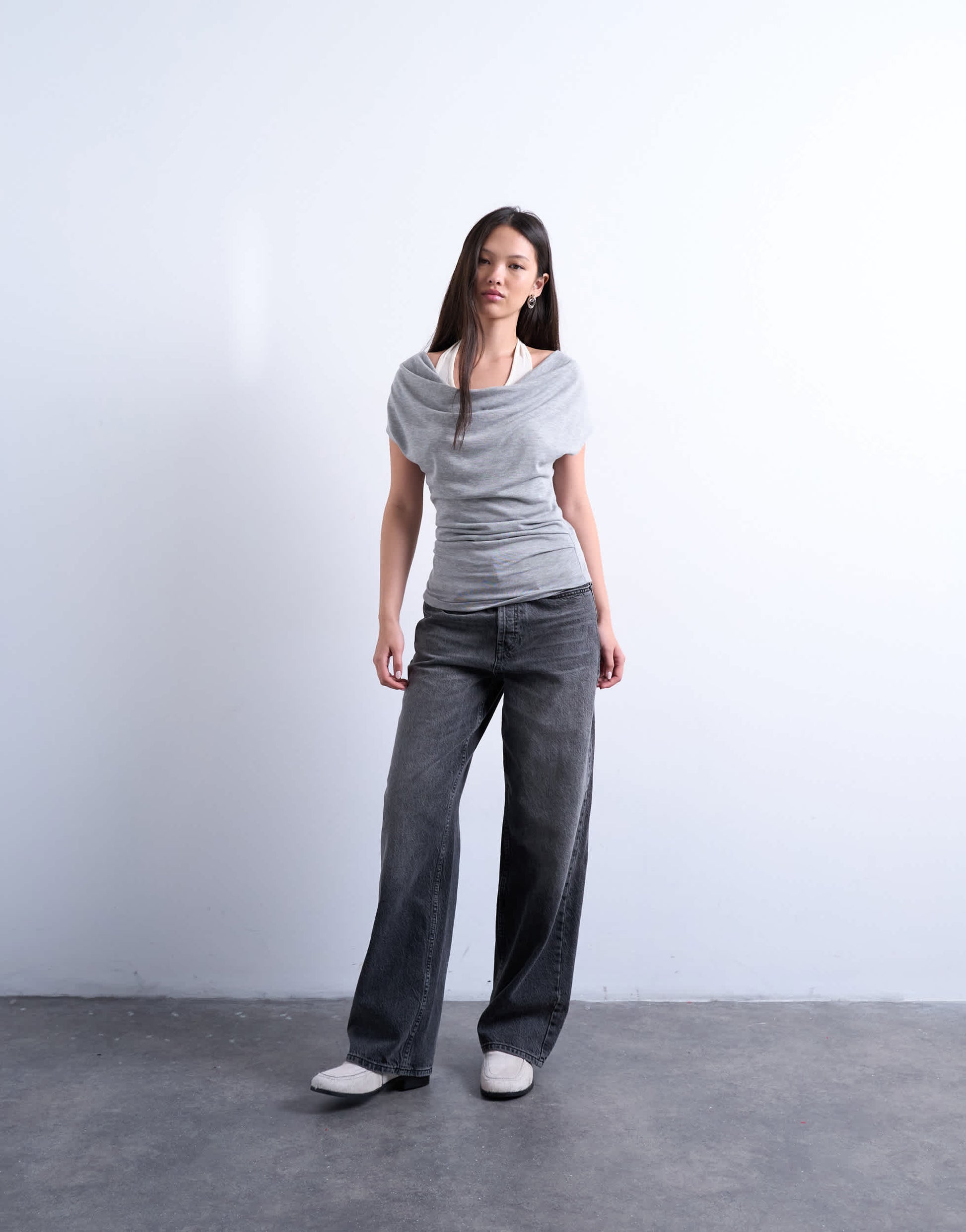 Topshop double layer cowl top in grey marl