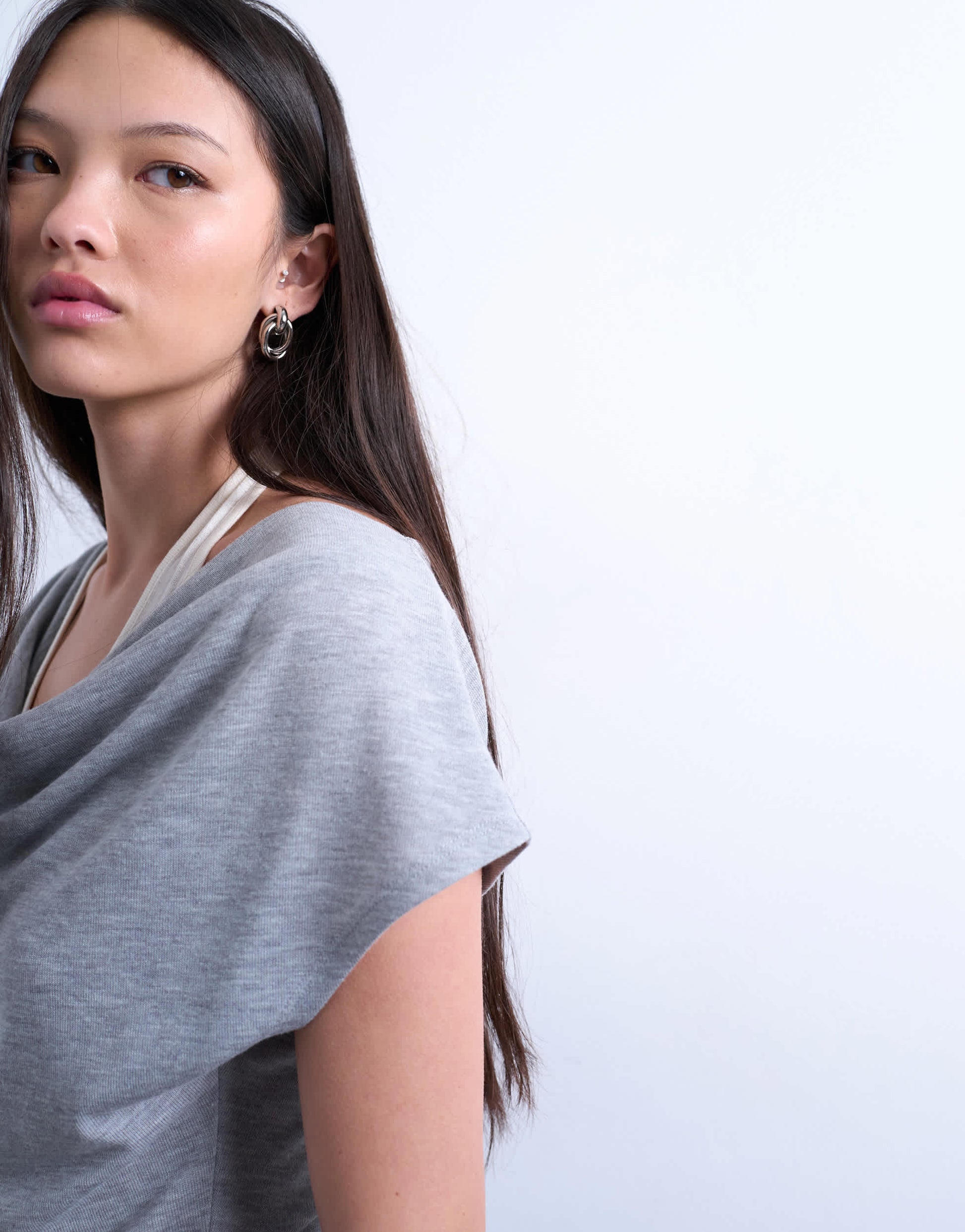 Topshop double layer cowl top in grey marl
