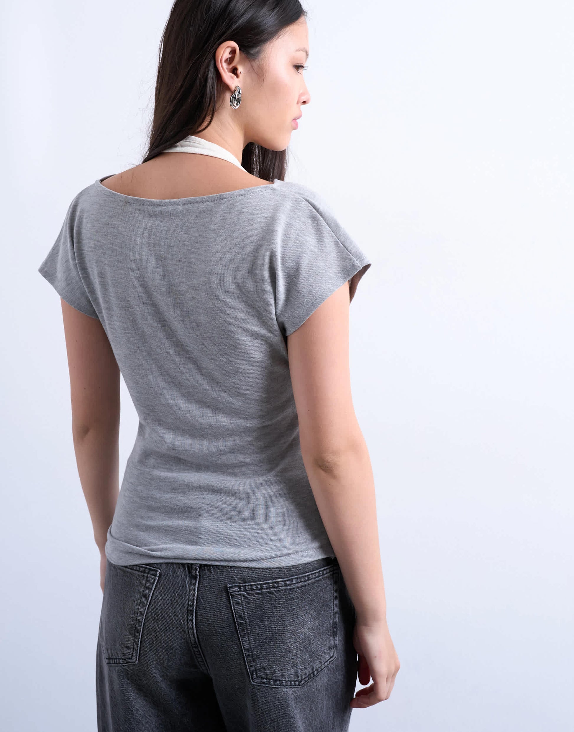 Topshop double layer cowl top in grey marl